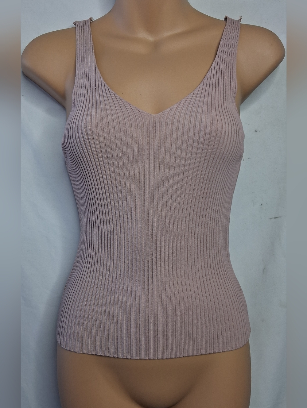 Y2K Ribbed V-Neck Tank Top - Dusty Rose